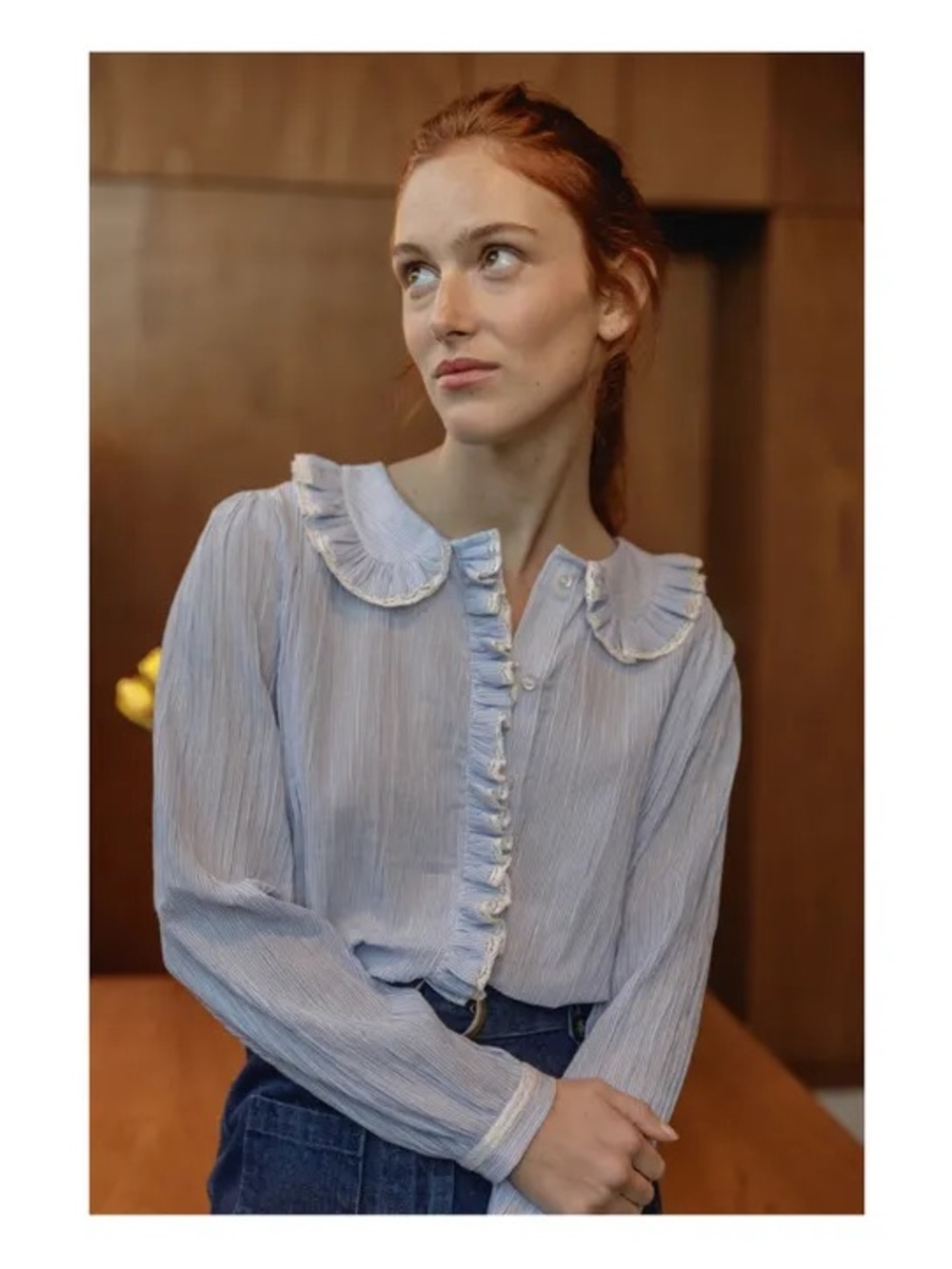 Emile & Ida Light Blue and White Striped Blouse EUC - Picture 2 of 8